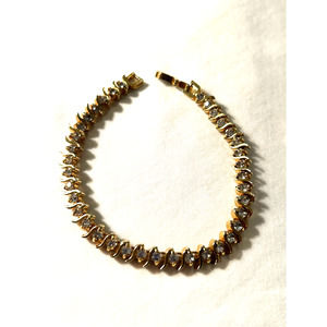 S Link Tennis Bracelet  Gold Color Crystal or Rhinestone 7.75 inches